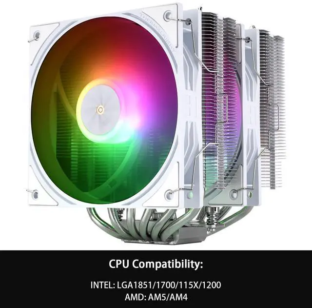 Alt view image 2 of 5 - Thermalright Peerless Assassin 120 SE ARGB White V3 CPU Air Cooler, 6 Copper Heat Pipes, Double Tower and Double ARGB Fans, 155mm High, for AM4/AM5,Intel LGA1851/1700/115X/1200