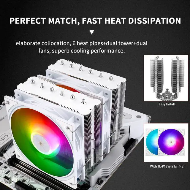 Alt view image 4 of 5 - Thermalright Peerless Assassin 120 SE ARGB White V3 CPU Air Cooler, 6 Copper Heat Pipes, Double Tower and Double ARGB Fans, 155mm High, for AM4/AM5,Intel LGA1851/1700/115X/1200