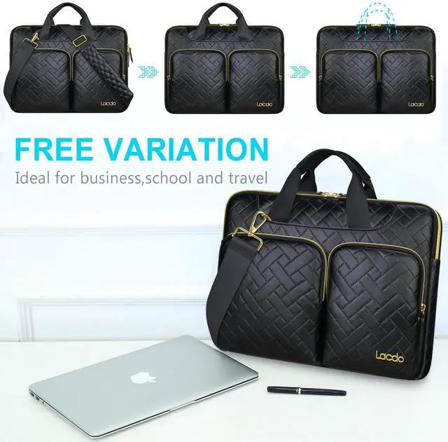 Alt view image 4 of 5 - Lacdo 360° Protective Laptop Shoulder Bag, 16 inch Laptop Bag for 16 inch New MacBook Pro M4/M3/M2 /M1 Pro Max A3403 A3186 A2991 A2780 A2485 2024-2019, 15" Surface Laptop 7th Copilot+PC, Elegant Black