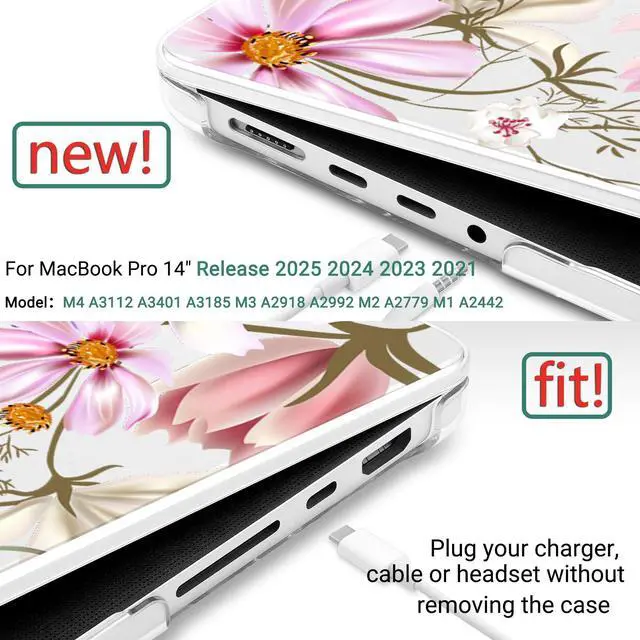 Alt view image 2 of 5 - DONGKE Case for M5 MacBook Pro 14 inch 2025 2024-2021 M4 M3 M2 M1, Plastic Hard Shell Cover Compatible with A3434 A3112 A3401 A3185 A2992 A2779 A2442, Retina XDR Display & Touch ID, Butterfly Floral