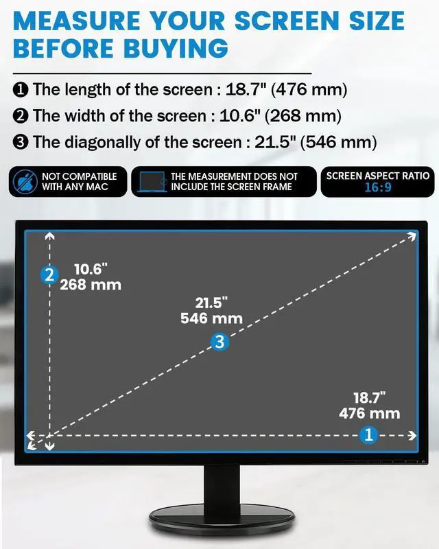 Alt view image 2 of 5 - F FORITO 2-Pack 21.5 inch 16:9 Matte Anti Glare Computer Screen Cover, Anti Glare Eye Protection Film Compatible with All 21.5" Widescreen Monitors with 16:9 Aspect Ratio (18.7" W x 10.6" H)