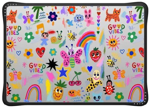 Main image of CASETiFY Impact MacBook Air 13.6" (M2-M4) Case [Cushioned Impact Corners/Scratch-Resistant/Anti-Slip Grip] - Good Vibes - Clear Black