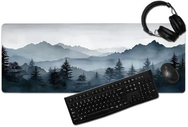 Alt view image 2 of 5 - Misty Mountain Forest Mouse Pad, Foggy Mountainous Forest Mousepad - Large Non - Slip Desk Mat for Office, PC & Laptop - 31.5"x11.8" x 3mm