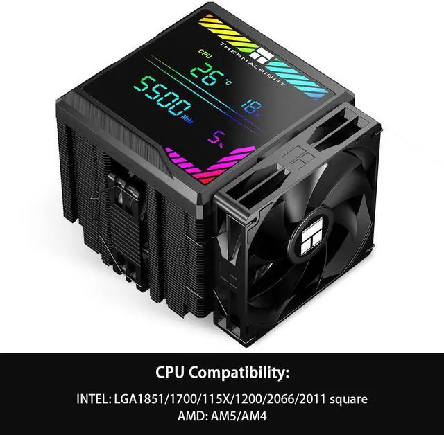 Alt view image 3 of 5 - Thermalright Peerless Assassin 140 Digital Black CPU Cooler, Double PWM Fans with 1850RPM Speed, Support Intel lga1700/1851/115X/2011/1200,AMD:AM4/AM5, Computer CPU Cooling,Digital Screen Top Cover