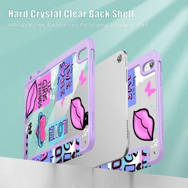 Alt view image 4 of 5 - May Chen for iPad (A16) 11th Generation Case 11 Inch 2025, iPad 10th Gen Case 2022 10.9 inch, Built-in Pencil Holder with Shockproof Cover Clear Back Shell Auto Wake/Sleep, Girls calligraphic