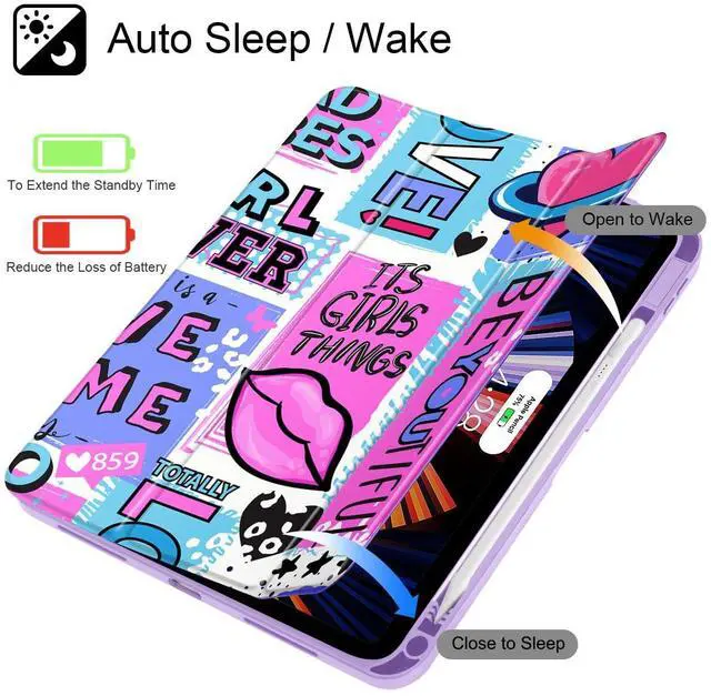 Alt view image 3 of 5 - May Chen for iPad (A16) 11th Generation Case 11 Inch 2025, iPad 10th Gen Case 2022 10.9 inch, Built-in Pencil Holder with Shockproof Cover Clear Back Shell Auto Wake/Sleep, Girls calligraphic