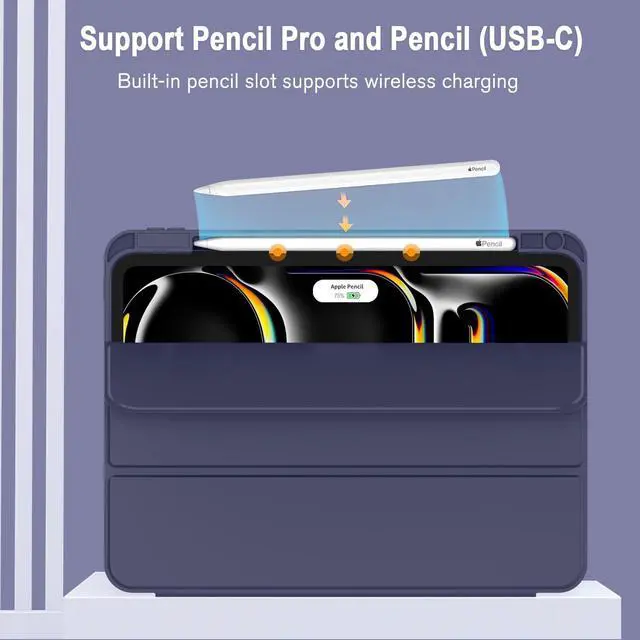 Alt view image 2 of 5 - ZryXal New iPad Pro 13 Inch Case (M5) 2025 / (M4) 2024 with Pencil Holder, Smart iPad Case [Support Pencil Pro and Pencil (USB-C)], Support Touch ID and Auto Wake/Sleep (New Dark Blue)