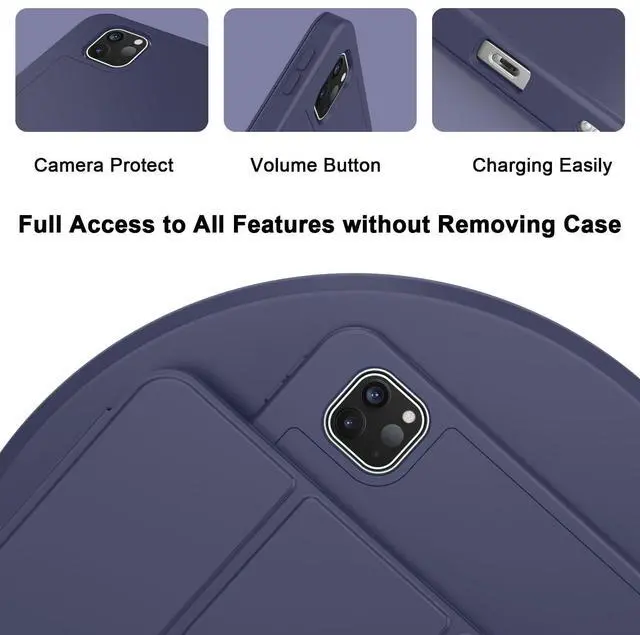 Alt view image 3 of 5 - ZryXal New iPad Pro 13 Inch Case (M5) 2025 / (M4) 2024 with Pencil Holder, Smart iPad Case [Support Pencil Pro and Pencil (USB-C)], Support Touch ID and Auto Wake/Sleep (New Dark Blue)