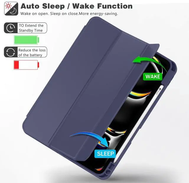 Alt view image 4 of 5 - ZryXal New iPad Pro 13 Inch Case (M5) 2025 / (M4) 2024 with Pencil Holder, Smart iPad Case [Support Pencil Pro and Pencil (USB-C)], Support Touch ID and Auto Wake/Sleep (New Dark Blue)