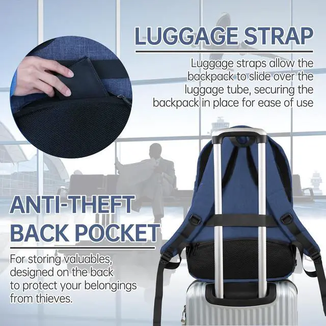 Alt view image 2 of 5 - Laptop Backpack,Business Travel Anti Theft Slim Durable Laptops Backpack with USB Charging Port,Water Resistant College Computer Bag for Women & Men Fits 15.6 Inch Laptop and Notebook - Blue