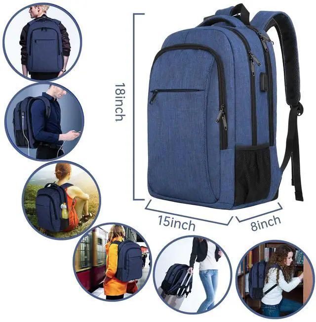 Alt view image 4 of 5 - Laptop Backpack,Business Travel Anti Theft Slim Durable Laptops Backpack with USB Charging Port,Water Resistant College Computer Bag for Women & Men Fits 15.6 Inch Laptop and Notebook - Blue