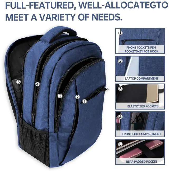 Alt view image 5 of 5 - Laptop Backpack,Business Travel Anti Theft Slim Durable Laptops Backpack with USB Charging Port,Water Resistant College Computer Bag for Women & Men Fits 15.6 Inch Laptop and Notebook - Blue