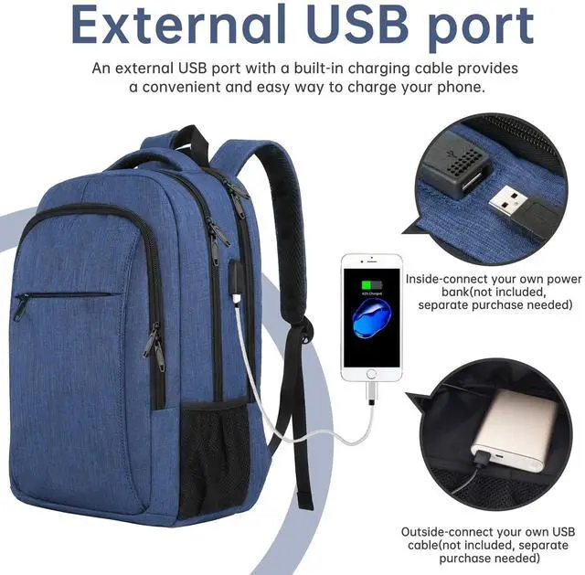 Alt view image 3 of 5 - Laptop Backpack,Business Travel Anti Theft Slim Durable Laptops Backpack with USB Charging Port,Water Resistant College Computer Bag for Women & Men Fits 15.6 Inch Laptop and Notebook - Blue