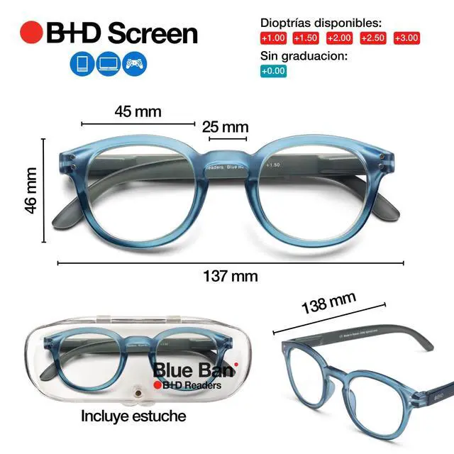 Alt view image 4 of 5 - B + D Reading glasses - Brand BlueBan Readers - Material Frame and temple: PC - Temples with flex - Blue Light filter lenses - Blue Color - +2.50