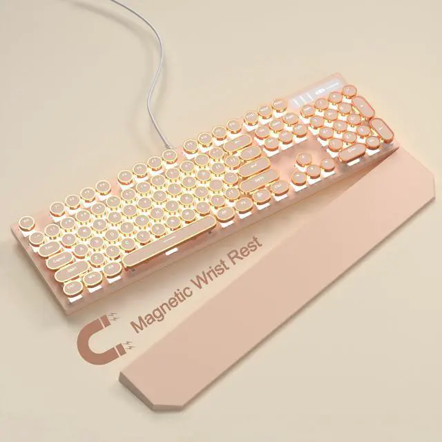 Alt view image 3 of 5 - MageGee Typewriter Mechanical Gaming Keyboard, Retro Punk Creamy Round Keycaps, 104 Keys LED White Backlit Wired Keyboards for Laptop MAC PC Gamer, with Magnetic Wrist Rest, Blue Switch