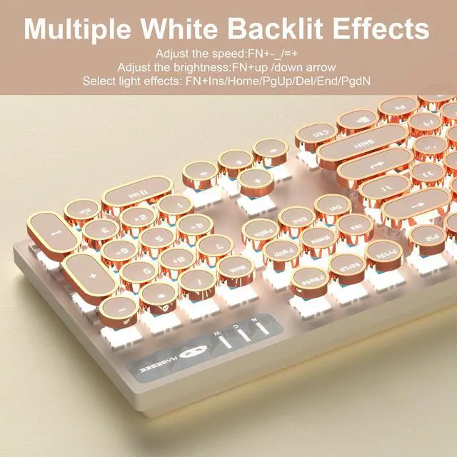Alt view image 4 of 5 - MageGee Typewriter Mechanical Gaming Keyboard, Retro Punk Creamy Round Keycaps, 104 Keys LED White Backlit Wired Keyboards for Laptop MAC PC Gamer, with Magnetic Wrist Rest, Blue Switch