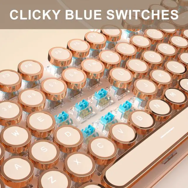 Alt view image 5 of 5 - MageGee Typewriter Mechanical Gaming Keyboard, Retro Punk Creamy Round Keycaps, 104 Keys LED White Backlit Wired Keyboards for Laptop MAC PC Gamer, with Magnetic Wrist Rest, Blue Switch