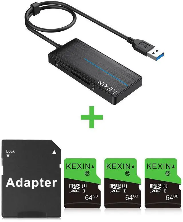 Main image of KEXIN 3 * 64GB Micro SD Card Memory Card + KEXIN USB Hub 3.0 USB Splitter