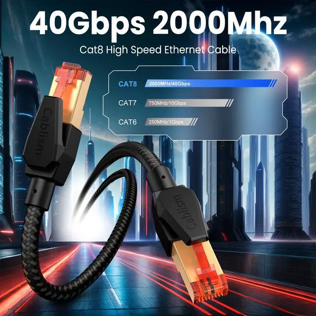 Alt view image 2 of 5 - Cat 8 Ethernet Cable 1FT-12Pack,High Speed LAN Network Cable RJ45 2FT 3FT 6FT 10FT 40Gbps 2000Mhz Nylon Braided Internet Patch Cord, Compatible with Cat 7/6/5 (Black Round Cable 1FT-12Pack)