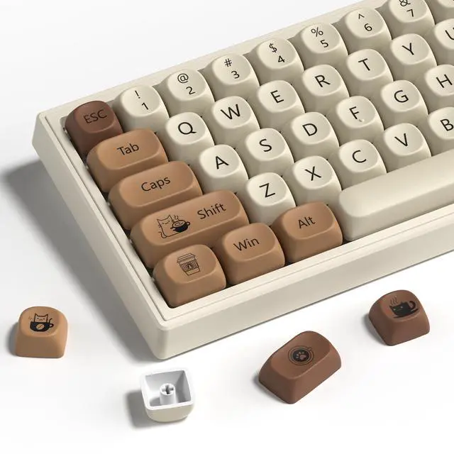 Alt view image 5 of 5 - dagaladoo Cute Brown PBT Keycap Set,Coffee cat MOA Profile Keycaps 60 75 100 Percent,Dye-Sub 134-key Custom Keyboard Keycap for 100% 75% 65% 60% TKL US Layout Mechanical Keyboard