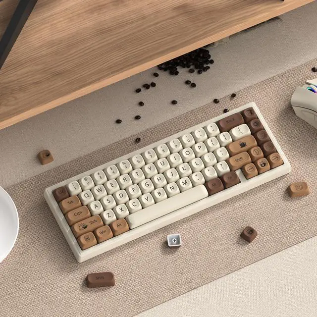 Alt view image 3 of 5 - dagaladoo Cute Brown PBT Keycap Set,Coffee cat MOA Profile Keycaps 60 75 100 Percent,Dye-Sub 134-key Custom Keyboard Keycap for 100% 75% 65% 60% TKL US Layout Mechanical Keyboard