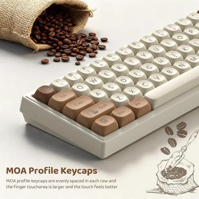 Alt view image 4 of 5 - dagaladoo Cute Brown PBT Keycap Set,Coffee cat MOA Profile Keycaps 60 75 100 Percent,Dye-Sub 134-key Custom Keyboard Keycap for 100% 75% 65% 60% TKL US Layout Mechanical Keyboard