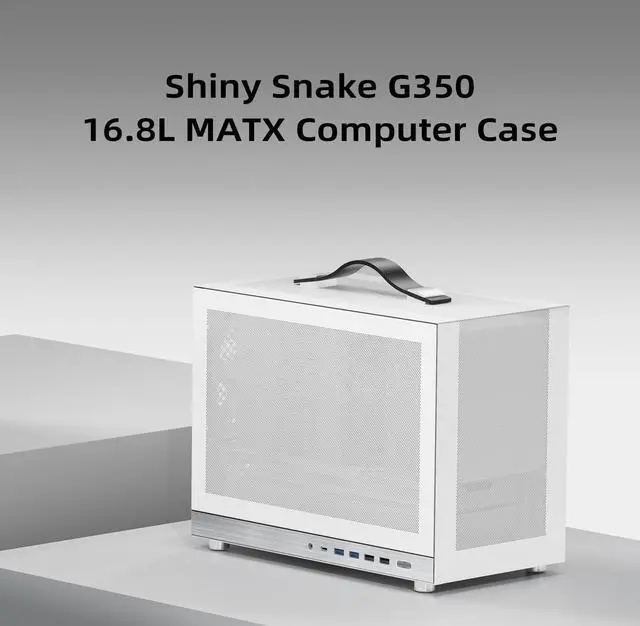 Alt view image 2 of 5 - Shiny Snake G300 16.8L MATX Mesh PC Case - ATX/SFX-L/SFX PSU | 340mm GPU & 240/280mm AIO Support | 164mm CPU Cooler | Reinforced Carry Handle | Mini Tower for Content Creation & Gaming - White