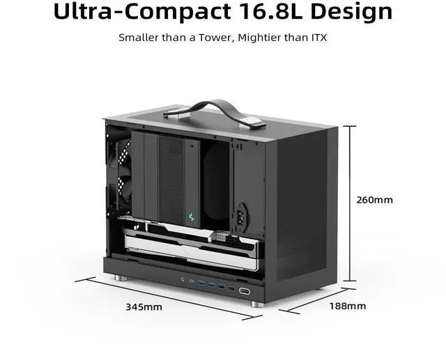 Alt view image 3 of 5 - Shiny Snake G300 16.8L MATX Mesh PC Case - ATX/SFX-L/SFX PSU | 340mm GPU & 240/280mm AIO Support | 164mm CPU Cooler | Reinforced Carry Handle | Mini Tower for Content Creation & Gaming - White