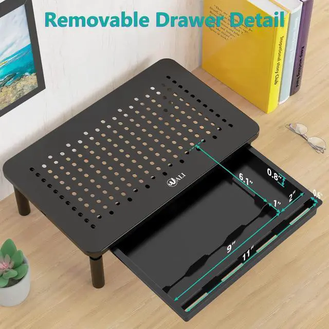 Alt view image 3 of 5 - WALI Computer Monitor Stand with Storage, Desk Monitor Riser 3 Height Adjustable, Laptop Riser with Airflow Vents, Desk Organizer for Computer, Laptop, Printer, Notebook (STT003D-B), 1 Pack, Black