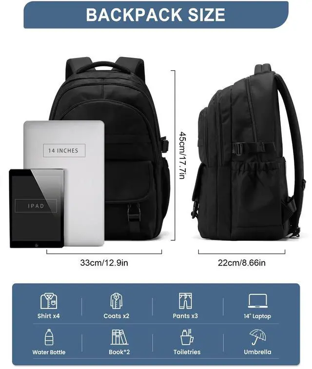 Alt view image 3 of 5 - Black Waterproof Aesthetic Backpack For School, Cute High School Bookbag For Teen Girls Boys, Lightweight Casual Daypack Backpack For Women Men, College Backpack With Lots Of Pockets