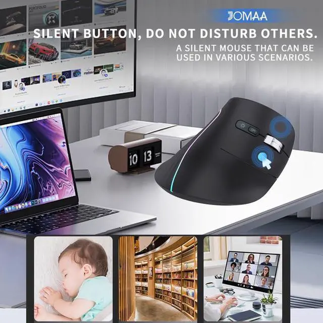 Alt view image 5 of 5 - JOMAA Wireless Vertical Mouse, Multi-Device Bluetooth 5.2 & 2.4G Ergonomic Mouse with RGB Lighting, 4000 CPI, 500mAh Rechargeable, for Windows/Mac/Android