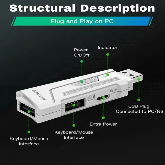 Alt view image 4 of 5 - Koiiko AX200 PC Mouse and Gaming Keyboard Adapter for Computer, Support Key Mapping, Aim Assist, Recoil Control, Smart Joystick Function, 1000Hz Reporting Rate, TPS, FPS, Perfect for APEX, COD Games