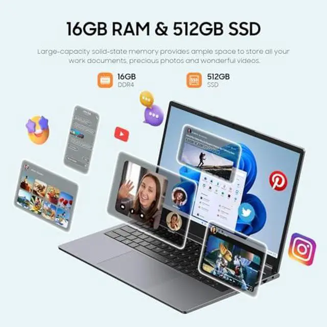 Alt view image 5 of 5 - EYY 2 in 1 Laptop Computer, 15.6" 16GB DDR4 512GB SSD Touchscreen Notebook, AMD Ryzen R3 3200U(Up to 3.5 GHz), Radeon Vega 3, 1920x1080 FHD Display, Win 11 Pro, WiFi, BT5.1 RJ45, Blacklit Keyboard