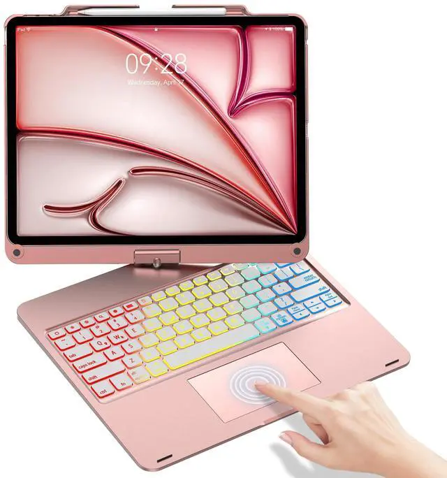 Main image of Keyboard Case for iPad Air 13 Inch(M3/M2) & iPad Pro 13 & iPad Pro 12.9 (6th/5th /4th/3rd Gen) Case with Touch Keypad, 360 Rotatable, Rainbow Backlit, Pen Holder Folio Keyboard for Pro12.9, Rose Gold