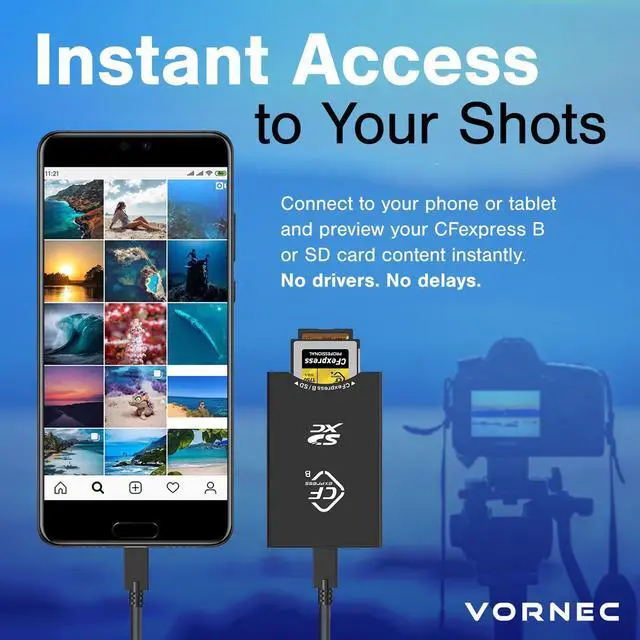 Alt view image 5 of 5 - Vornec CFexpress Type B & UHS-II SD Card Reader  USB-C 3.2 Gen 2 Dual Slot 10Gbps Adapter for Canon, Nikon, Sony, Fujifilm Cameras  Compatible with Mac, Windows, Android  Plug & Play