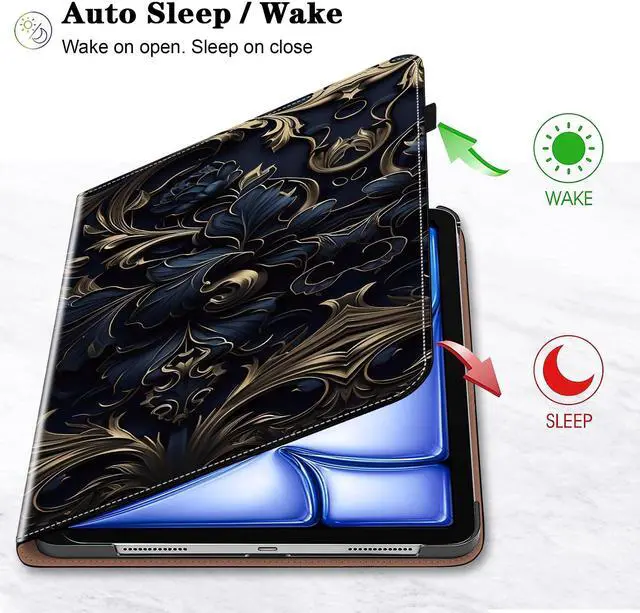 Alt view image 2 of 5 - TUOLISG Compatible with iPad Air 11 Inch Case 7th/6th Generation (M3/M2) 2025/2024, for iPad Air 5th/4th Generation Case 10.9 Inch 2022/2020 with Pencil Holder & Stand & Card Slots - Blue Flower