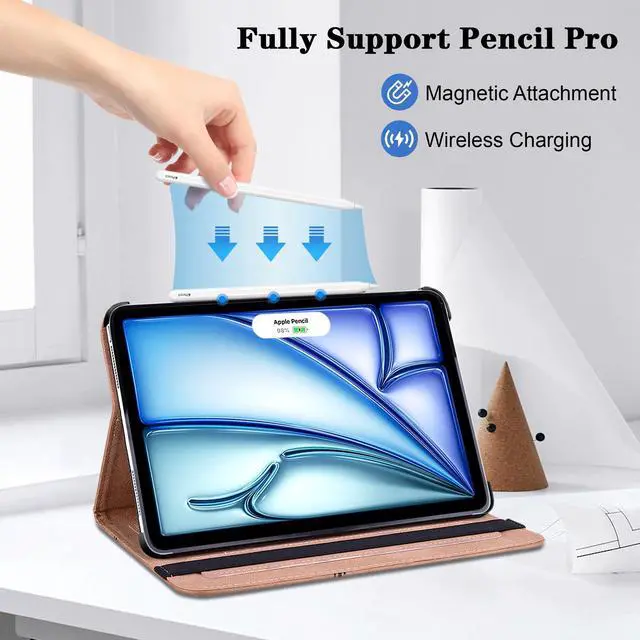 Alt view image 3 of 5 - TUOLISG Compatible with iPad Air 11 Inch Case 7th/6th Generation (M3/M2) 2025/2024, for iPad Air 5th/4th Generation Case 10.9 Inch 2022/2020 with Pencil Holder & Stand & Card Slots - Blue Flower