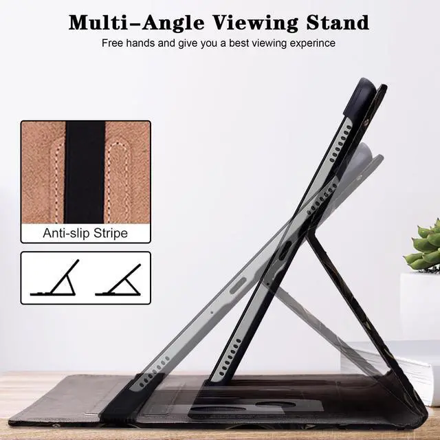 Alt view image 4 of 5 - TUOLISG Compatible with iPad Air 11 Inch Case 7th/6th Generation (M3/M2) 2025/2024, for iPad Air 5th/4th Generation Case 10.9 Inch 2022/2020 with Pencil Holder & Stand & Card Slots - Blue Flower