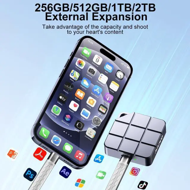 Alt view image 3 of 5 - MAIWO Portable SSD 512GB External Solid State Drive, USB 3.2 GEN 2 Type-C Up to 1050MB/s, Mini NVMe SSD with 4K ProRes Videos for iPhone iPad MacBook macMini PS5, Aluminum (Grey)