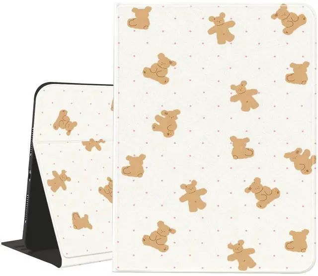 Main image of AdorableWhimsy Cute Bear Animal Case for iPad Air 11" M2/M3(2024/2025)/iPad Air 4/Air 5 10.9" with Pencil Holder Folio Textured Leather Cover Multi-Angle Viewing Stand Case Auto Sleep/Wake