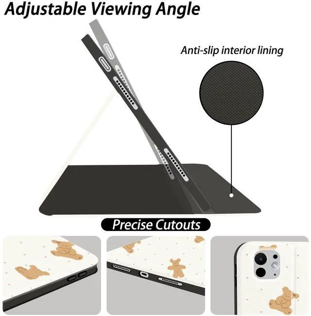 Alt view image 3 of 5 - AdorableWhimsy Cute Bear Animal Case for iPad Air 11" M2/M3(2024/2025)/iPad Air 4/Air 5 10.9" with Pencil Holder Folio Textured Leather Cover Multi-Angle Viewing Stand Case Auto Sleep/Wake