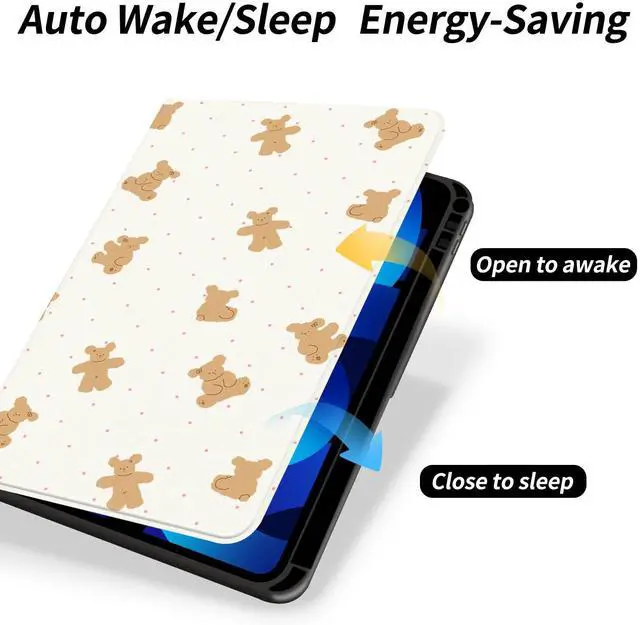 Alt view image 4 of 5 - AdorableWhimsy Cute Bear Animal Case for iPad Air 11" M2/M3(2024/2025)/iPad Air 4/Air 5 10.9" with Pencil Holder Folio Textured Leather Cover Multi-Angle Viewing Stand Case Auto Sleep/Wake