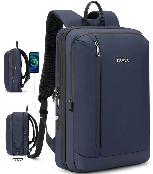 Main image of Tzowla Business Expandable Laptop Backpack for Men Professional,Slim Waterproof Backpacks for Travel/Work/Office/College with USB/Type C Charging Port,Lightweight Bag Fit 17.3 Inch Notebook(Blue)