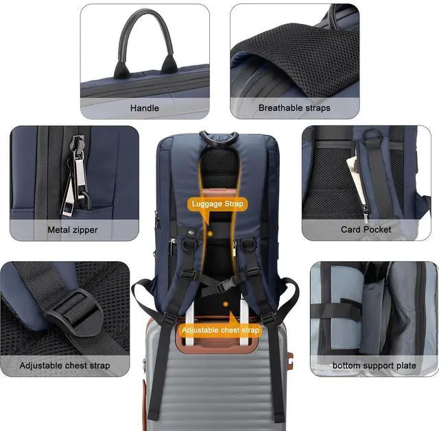 Alt view image 5 of 5 - Tzowla Business Expandable Laptop Backpack for Men Professional,Slim Waterproof Backpacks for Travel/Work/Office/College with USB/Type C Charging Port,Lightweight Bag Fit 17.3 Inch Notebook(Blue)