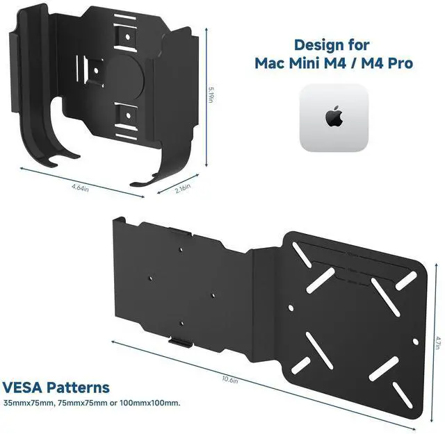 Alt view image 3 of 5 - CaSZLUTION Mac mini M4 Mounting Bracket with VESA Mount Adapter Plate - 35x75mm to 100x100mm VESA Monitor Arm Extension Plate, Behind Monitor/Wall/Desk Mount Holder for Mac mini M4 & M4 Pro 2024