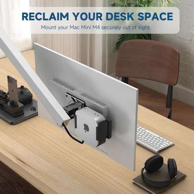 Alt view image 2 of 5 - CaSZLUTION Mac mini M4 Mounting Bracket with VESA Mount Adapter Plate - 35x75mm to 100x100mm VESA Monitor Arm Extension Plate, Behind Monitor/Wall/Desk Mount Holder for Mac mini M4 & M4 Pro 2024