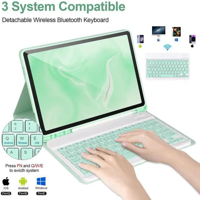 Alt view image 3 of 5 - Keyboard Case for Samsung Galaxy Tab A9+/Plus 11 2023(SM-X210/X216/X218),Case with Keyboard for Samsung Tab A9+ with S Pen Holder,Detachable Bluetooth Keyboard for Galaxy A9 Auto Wake/Sleep,Green