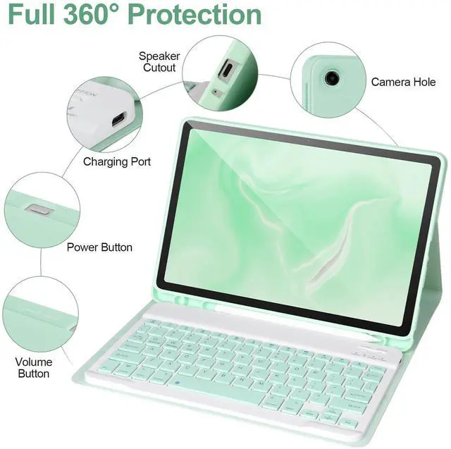 Alt view image 4 of 5 - Keyboard Case for Samsung Galaxy Tab A9+/Plus 11 2023(SM-X210/X216/X218),Case with Keyboard for Samsung Tab A9+ with S Pen Holder,Detachable Bluetooth Keyboard for Galaxy A9 Auto Wake/Sleep,Green