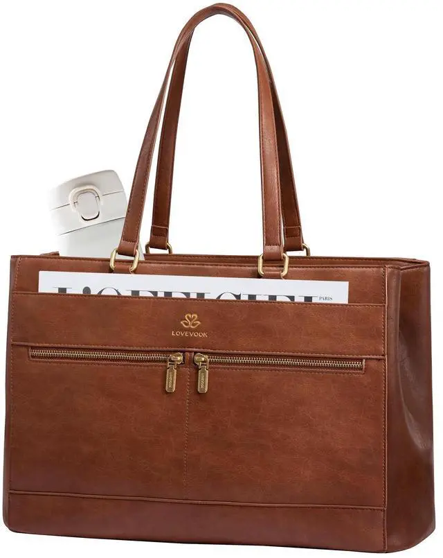 Main image of LOVEVOOK Laptop Bag for Women,17.3 Inch Vintage Work Tote Bags for Women,Leather Teacher Bag,Large Computer Bag,Waterproof Handbags Womens Briefcase Office Messenger