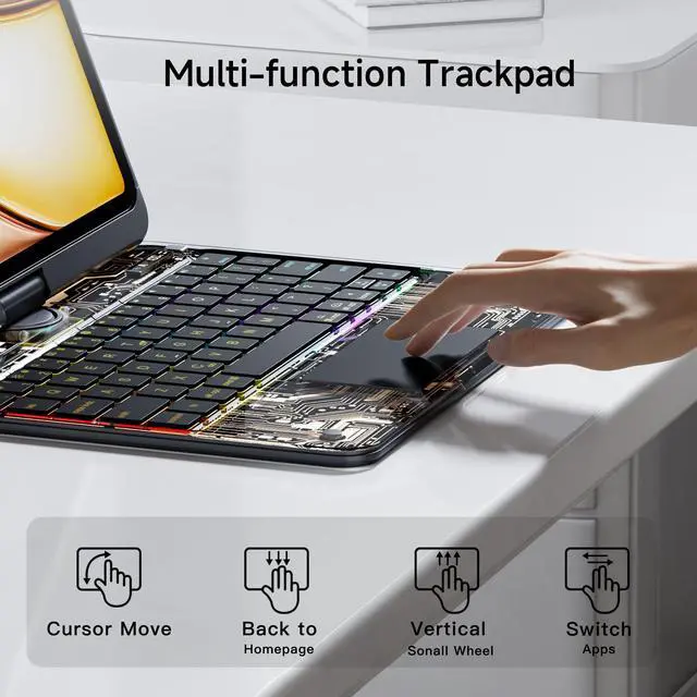 Alt view image 4 of 5 - Uminy Keyboard Case for iPad 11 inch Pro 4/3/2/1st Gen & 11 iPad Air 2025 M3, 2024 M2 & 10.9" iPad Air 5th/4th Gen, 360° Rotating Stand Transparent Protective Cover with Pencil Holder (Black)